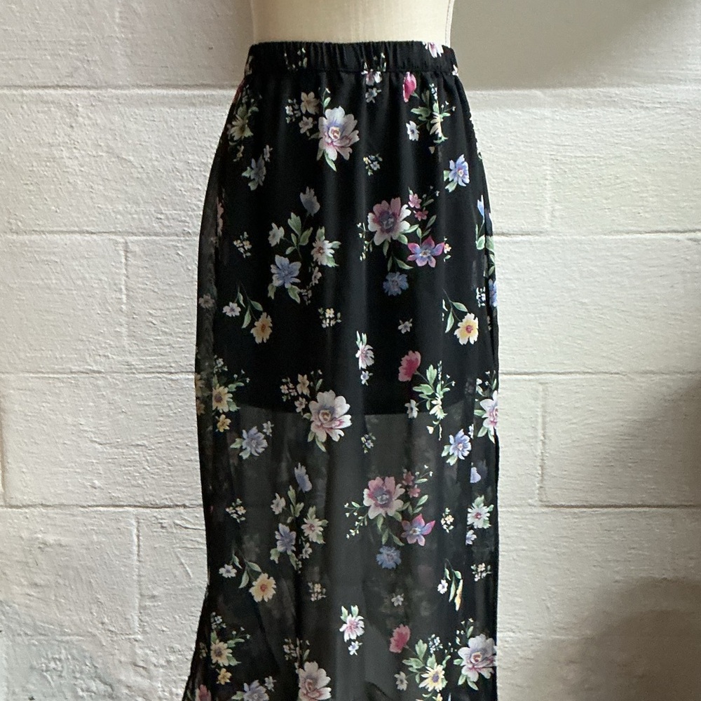 Divided Black Floral Maxi Skirt